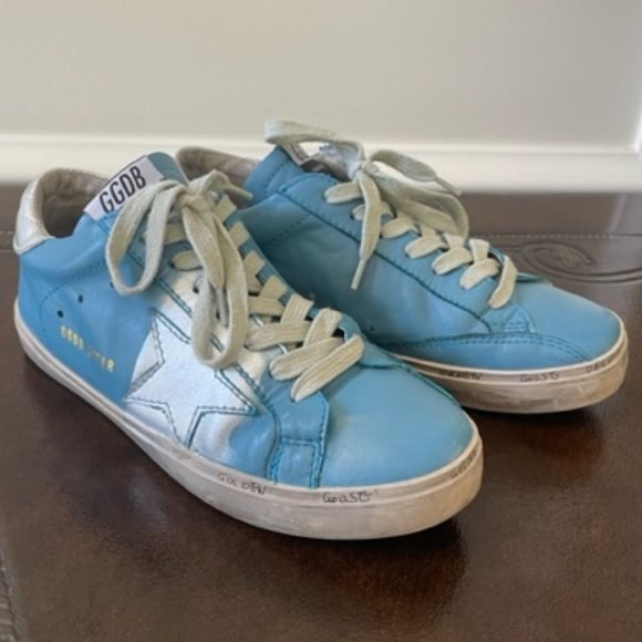 $595 Golden Goose Super-Star Blue Leather w/Silver Star Low-Top Sneakers EU38 - Picture 3 of 12